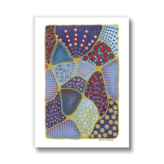 Dotted Nonsense in Blue and Gold| Drawing on Paper | 8x11 | Wall Art | Original Artwork