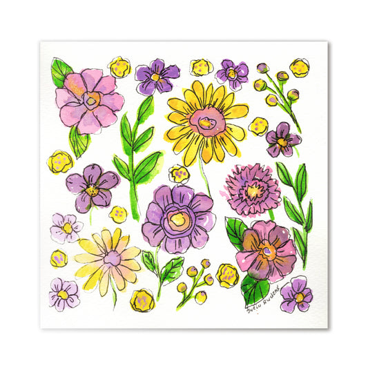 Floral Watercolours 1 | Drawing on Paper | 6x6 | Wall Art | Not a print