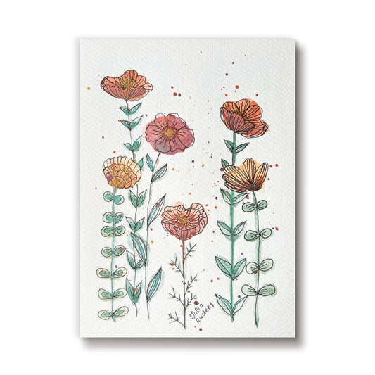 Watercolor Floral Drawing 2 | Drawing on Paper | 5x8 | Wall Art | Not a Print