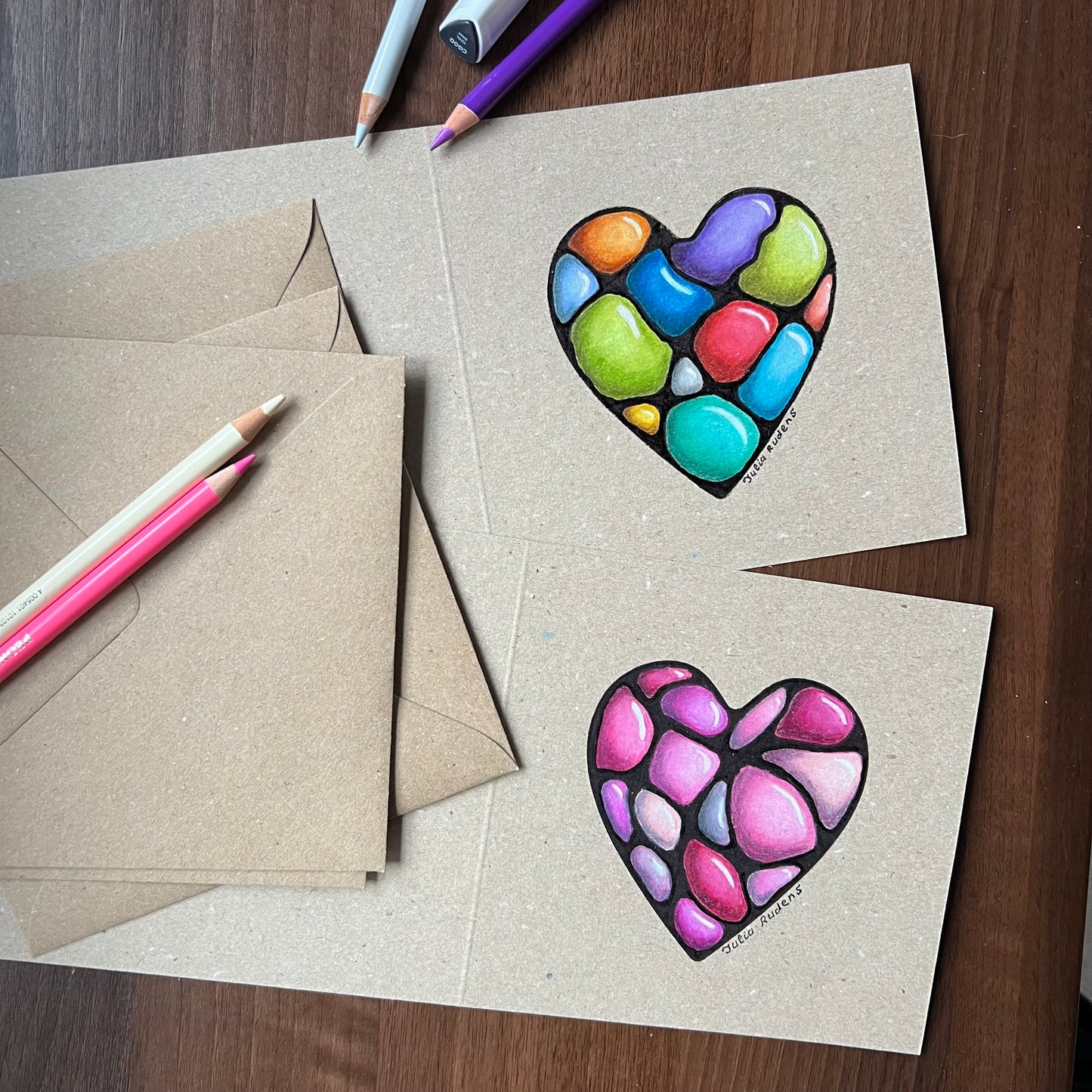 3D Zen-Art Hearts / Hand-Drawn Greeting Card / Greetings Card / Blank Inside